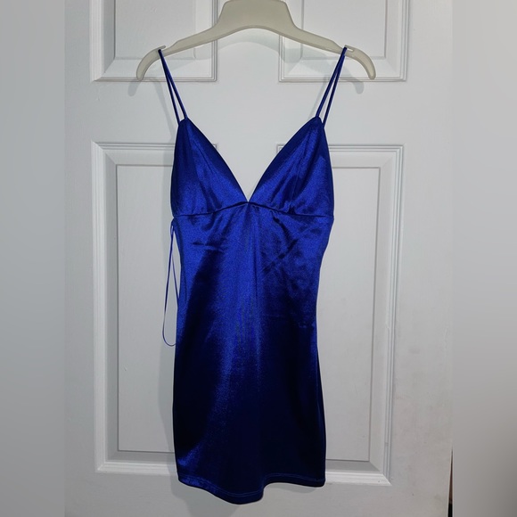 Royal Blue Satin Mini Dress - Picture 3 of 7